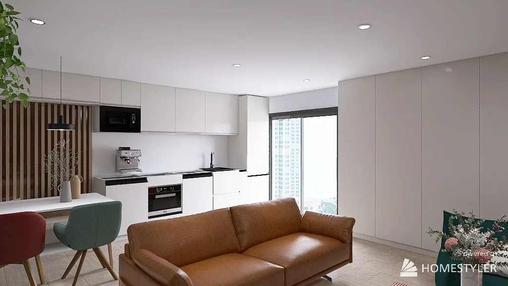 Branca Kitchen + Living Room 3d design renderings