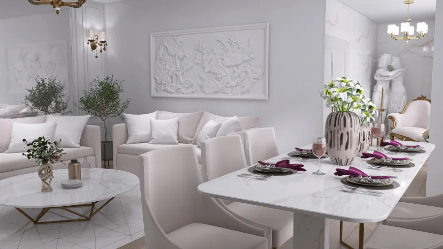 Romantyczny salon w bieli 3d design renderings