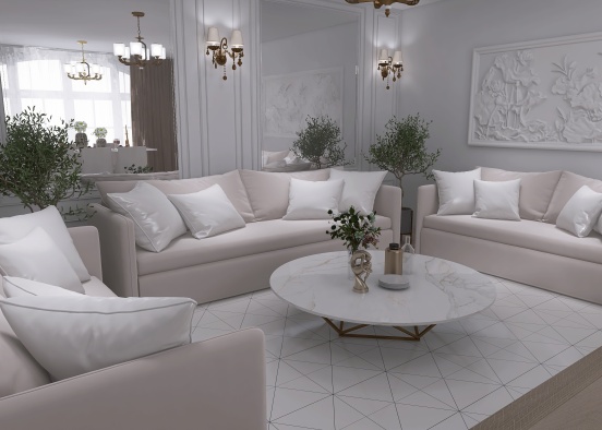 Romantyczny salon w bieli Design Rendering