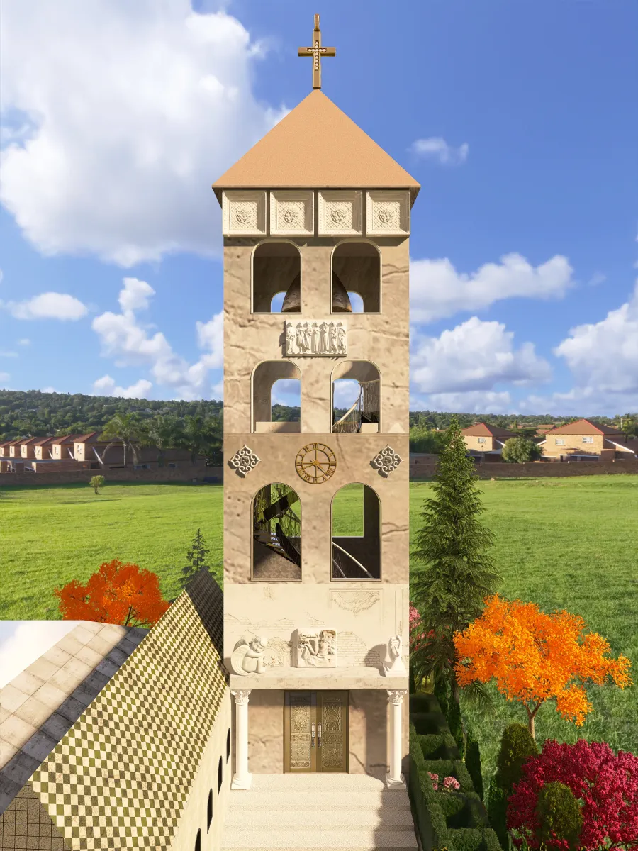 Modern Church and Bell Tower's Roof 3d design renderings