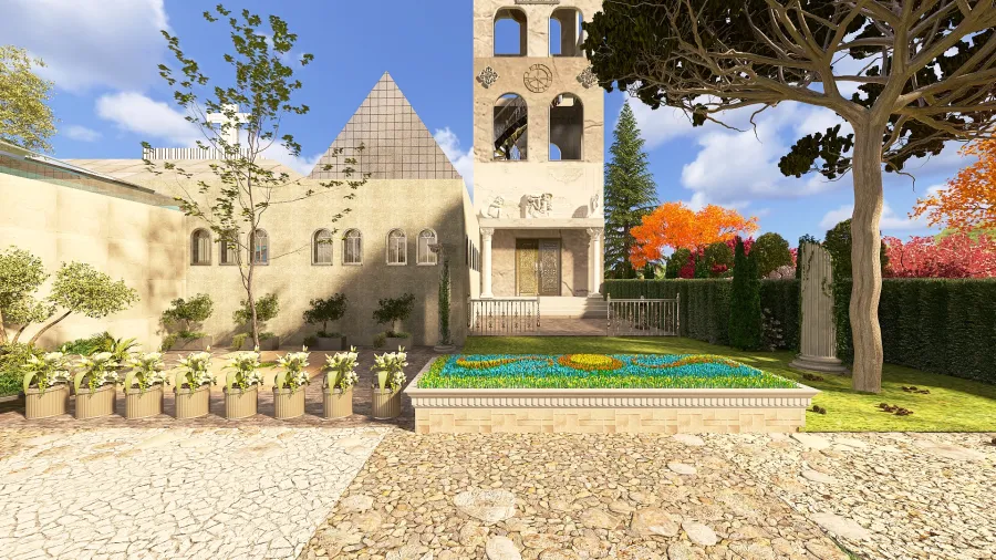 Modern Church and Bell Tower's Roof 3d design renderings
