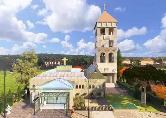 Modern Church and Bell Tower's Roof Design Rendering