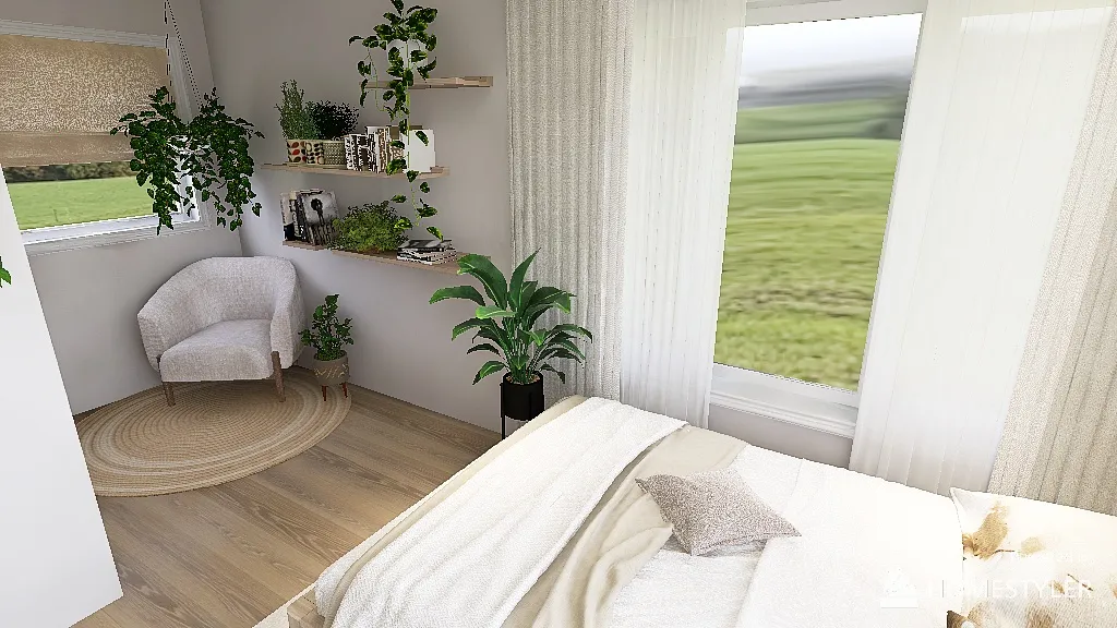 Neutral Earthy Bedroom 3d design renderings