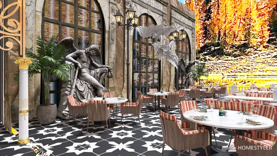 Italian Roof Terrace Restaurant 3d design renderings