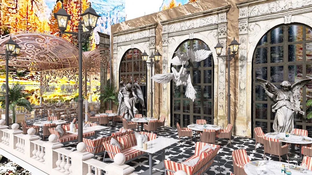 Italian Roof Terrace Restaurant 3d design renderings