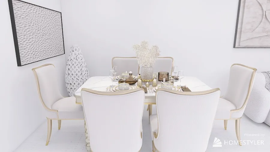 white living and dinning room 3d design renderings