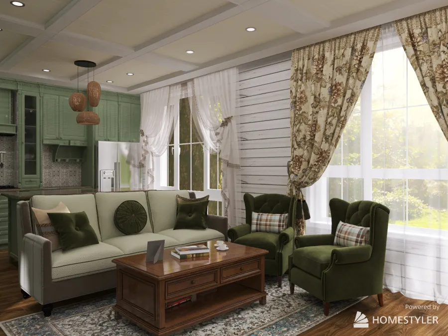 Гостиная и столовая комната 3d design renderings