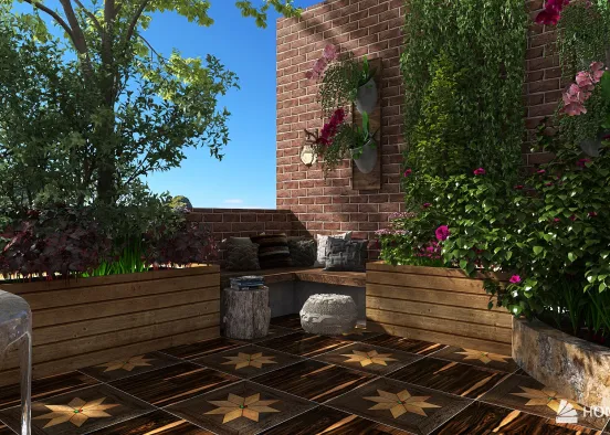 Industrial inspired roof garden Design Rendering