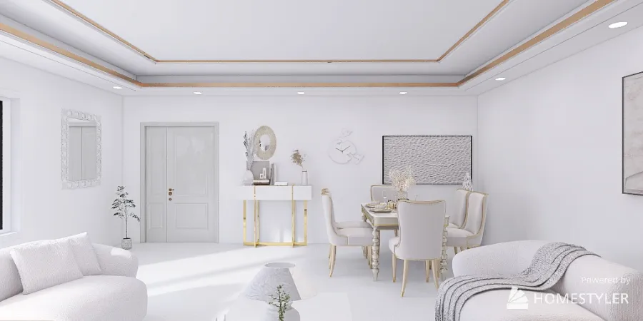 white living and dinning room 3d design renderings