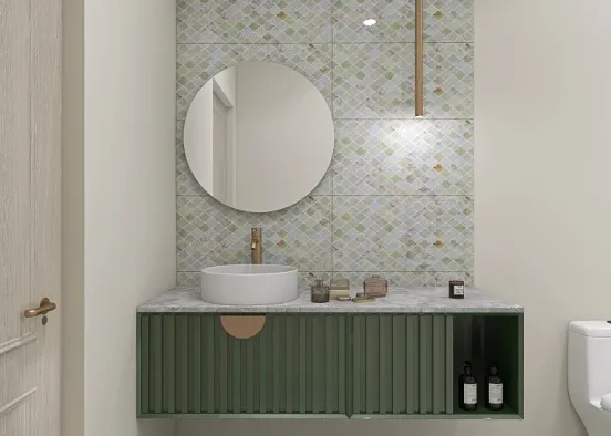 Small colorful bathroom Design Rendering
