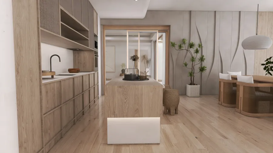 Salón,  comedor y cocina 3d design renderings