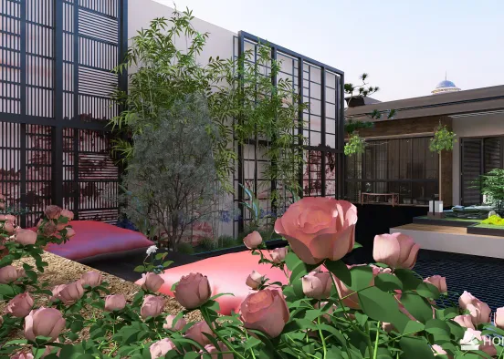 Urban Japanese rooftop garden Design Rendering