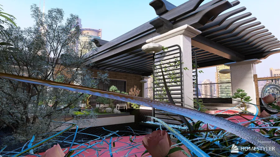 Urban Japanese rooftop garden 3d design renderings