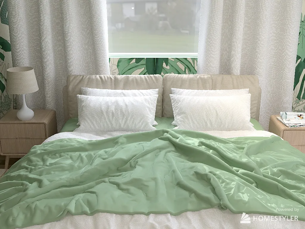 Sage Green and Neutral Bedroom 3d design renderings