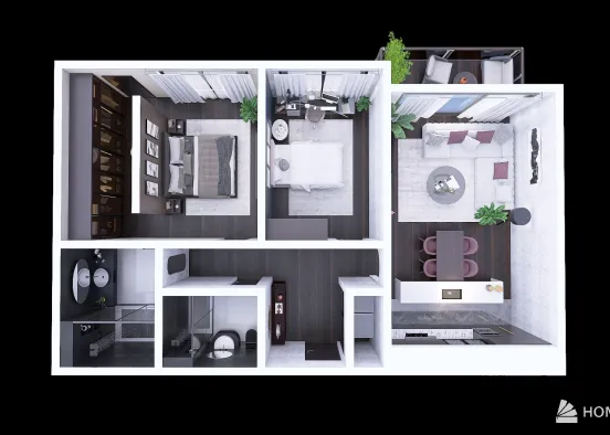 Two bedroom apartment Design Rendering