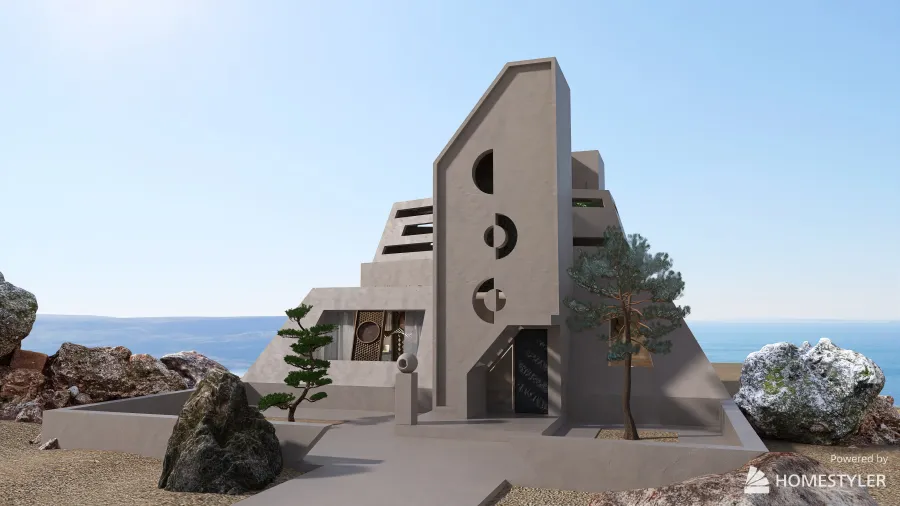 Brutalist Bronze Abode 3d design renderings