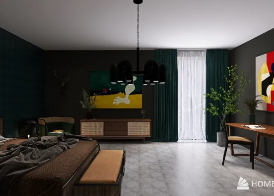 Bedroom with fireplace Design Rendering
