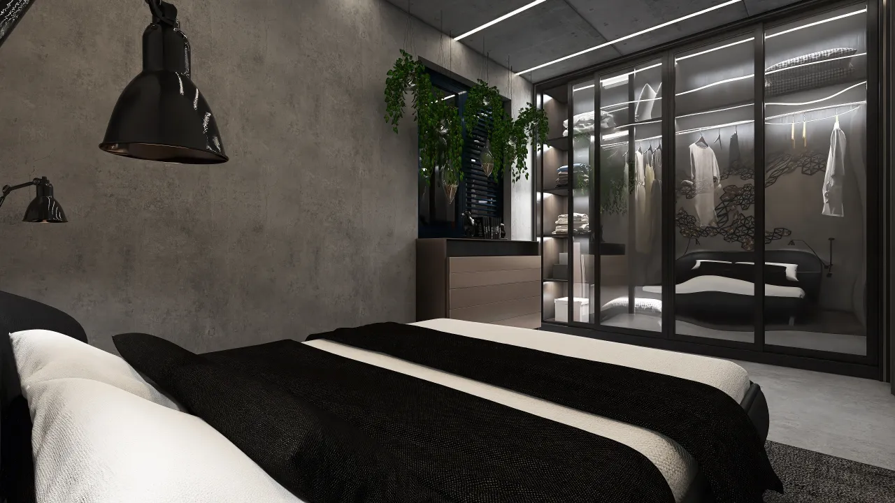 Sypialnia Loft 3d design renderings