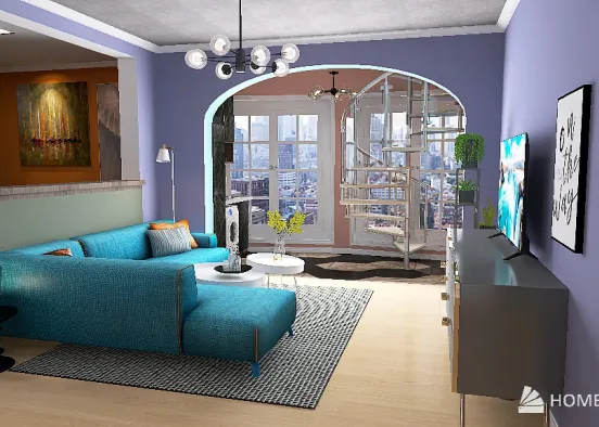 Pop Colorful Two story apartment Design Rendering