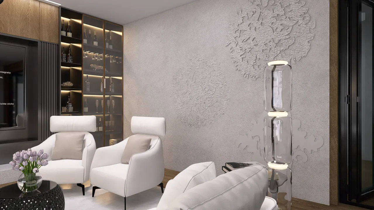 Salon w szarości 3d design renderings