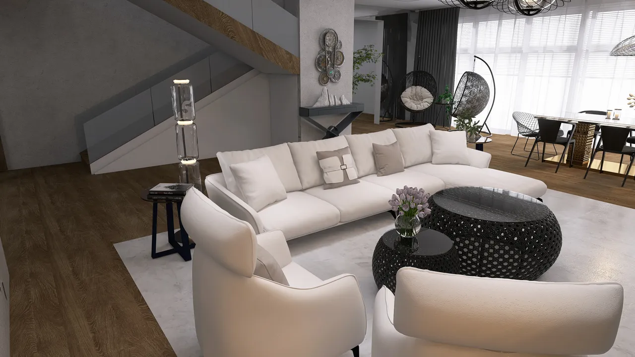 Salon w szarości 3d design renderings