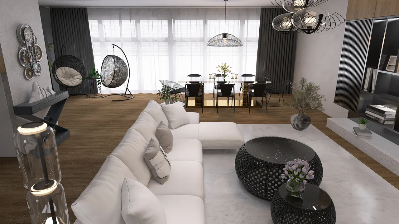 Salon w szarości 3d design renderings