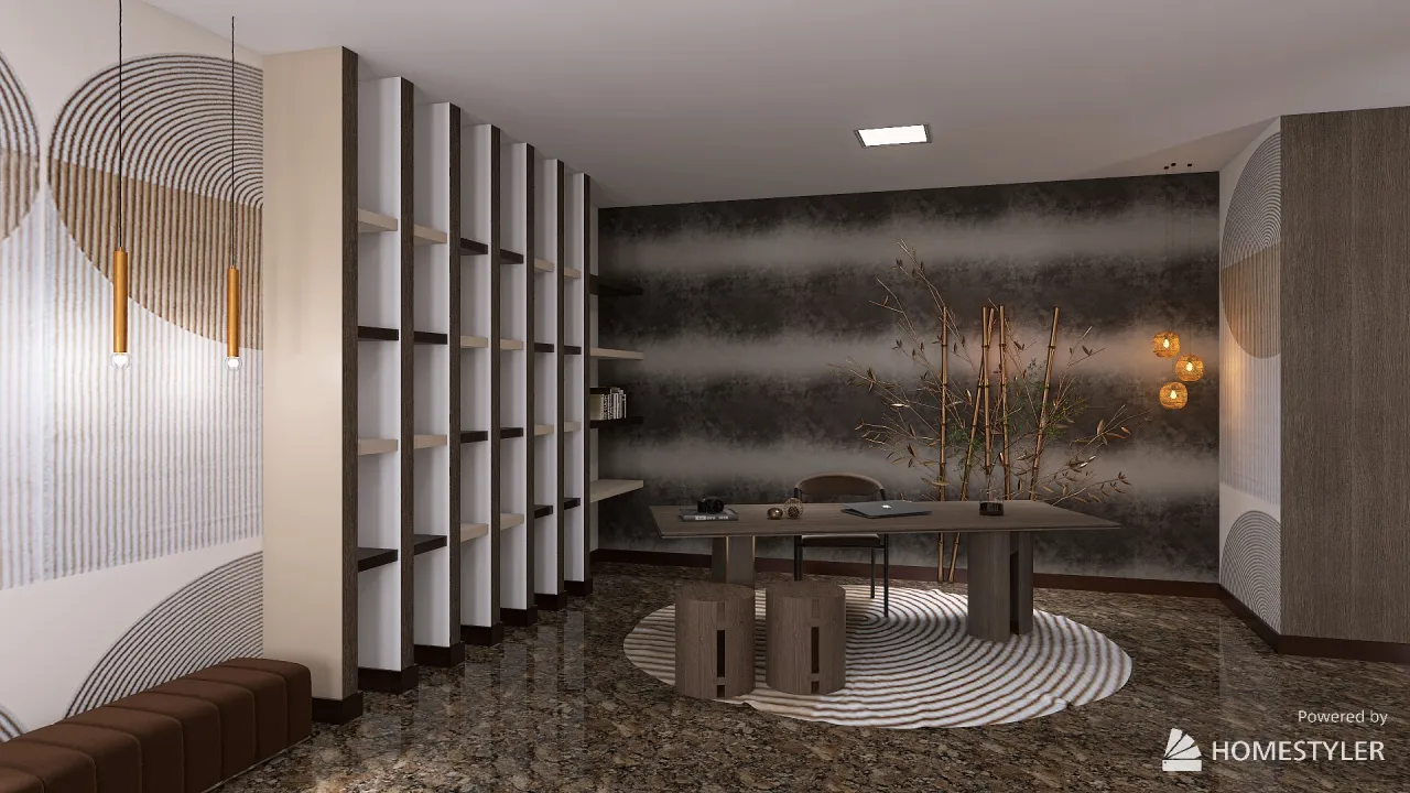 Retrofuturistic Home Office 3d design renderings
