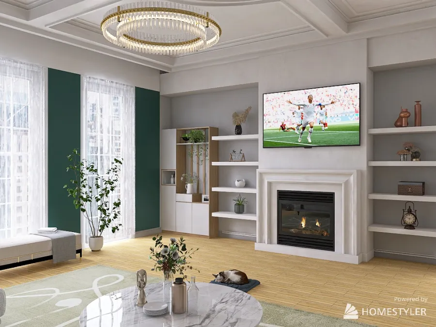 Room 1- Classic Green and White 3d design renderings
