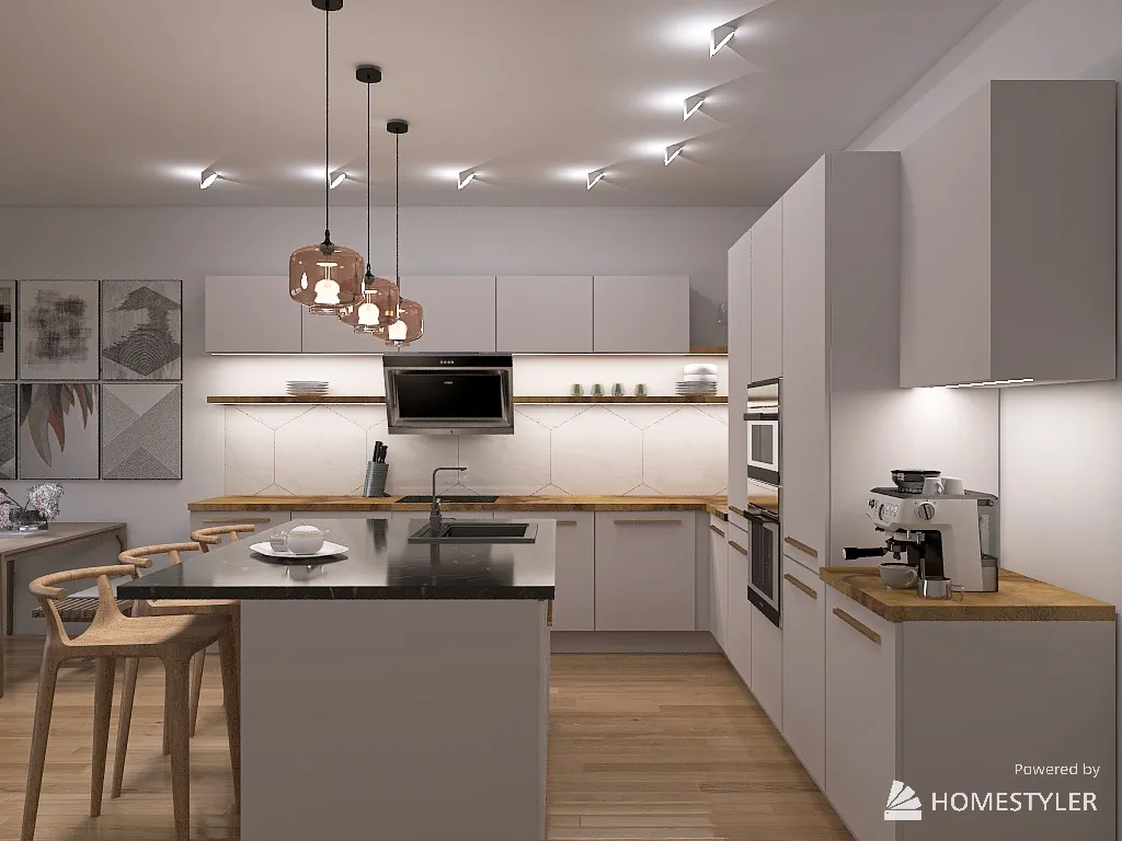 The kitchen is modern 2 3d design renderings