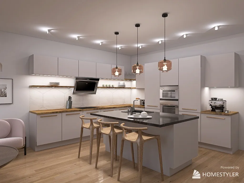 The kitchen is modern 2 3d design renderings