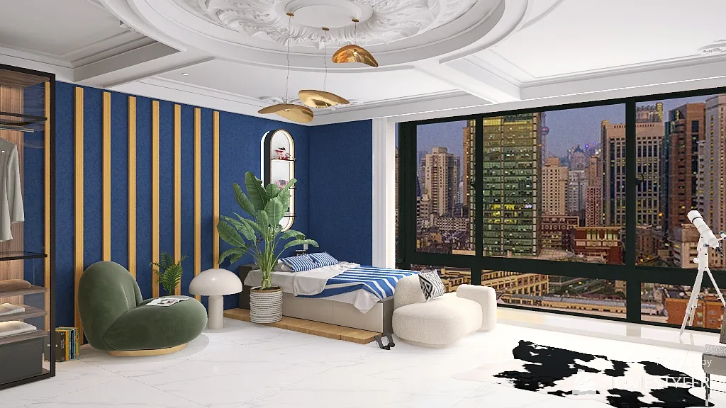 An ordinary apartment bedroom in a ramdom city... 3d design renderings