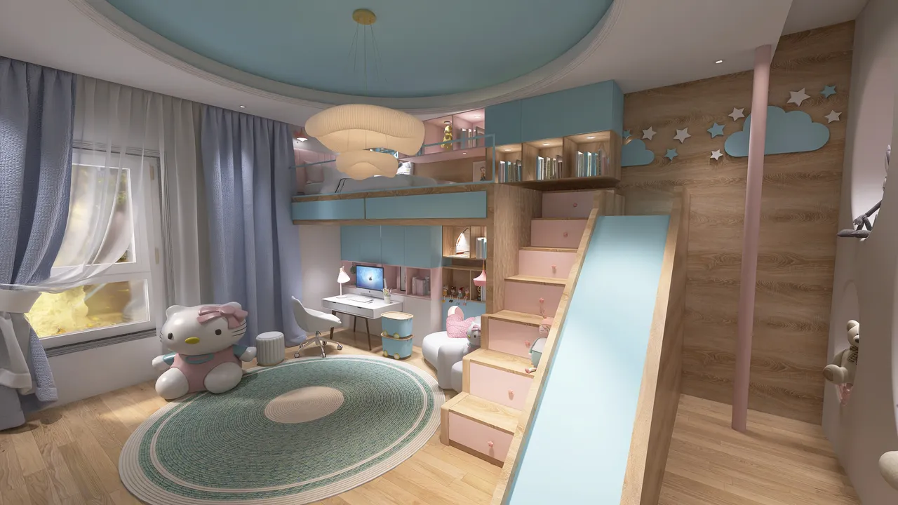 Habitación infantil con litera 3d design renderings