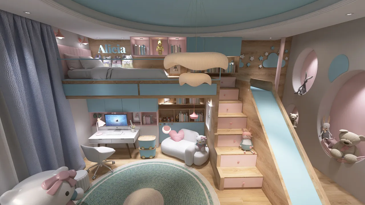 Habitación infantil con litera 3d design renderings