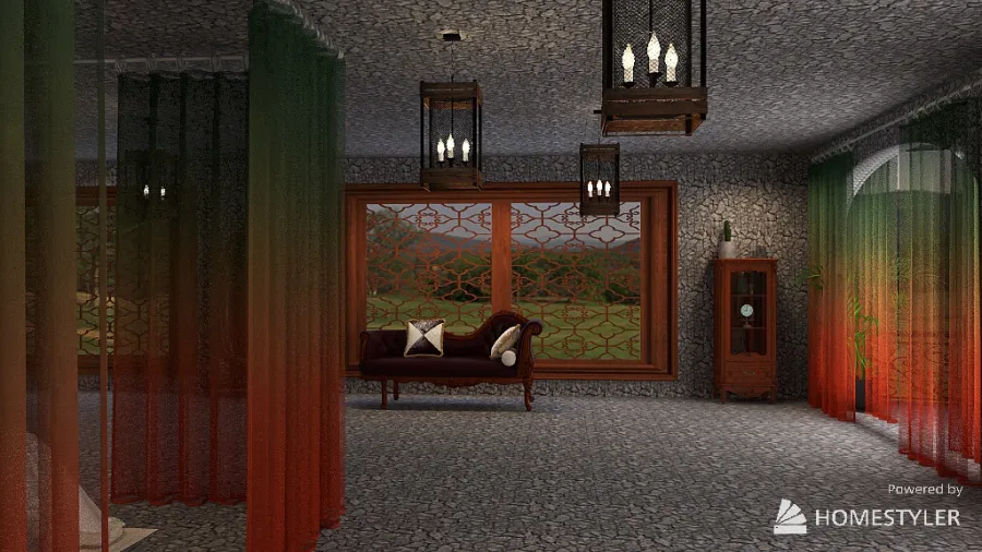 Elegant Medieval Bedroom with Balcony Garden 3d design renderings