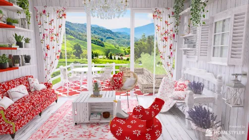 Country Cottage in Red Floral 