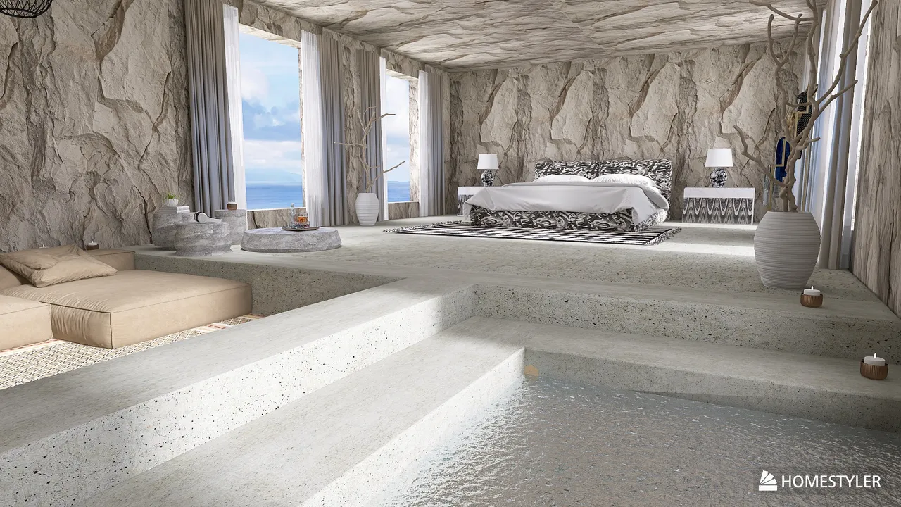 chambre avec salon en contrebas 3d design renderings