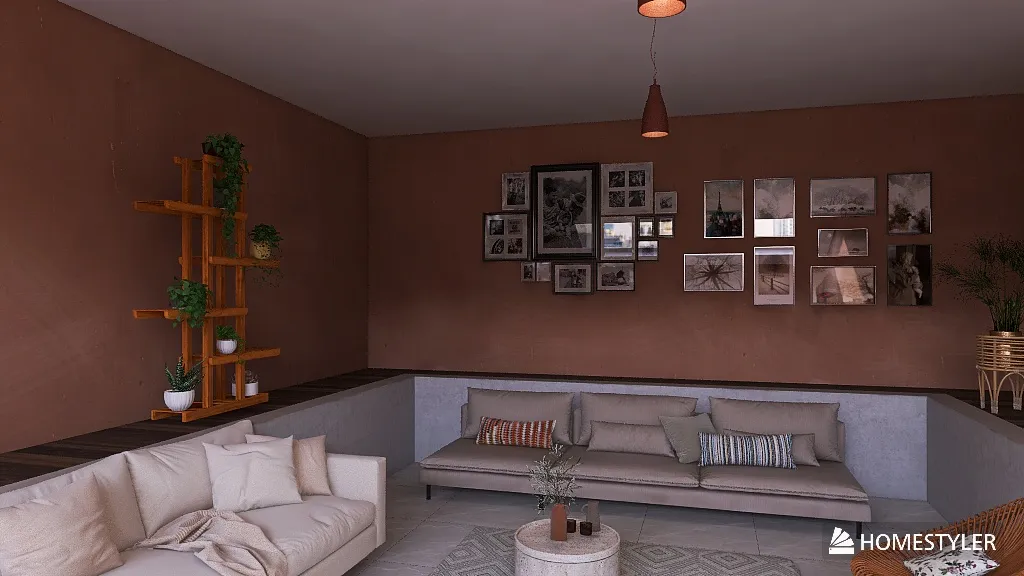 Sunken living room 3d design renderings