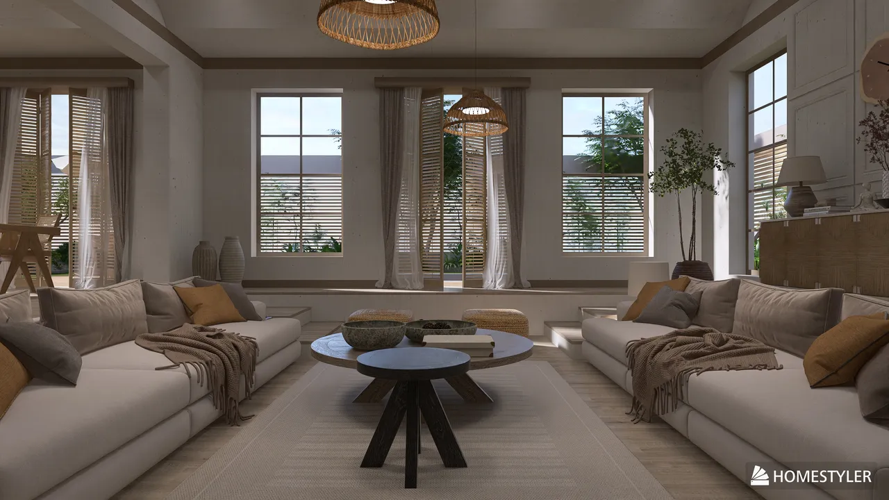 Project: Sunken Living Room - Japandi 3d design renderings