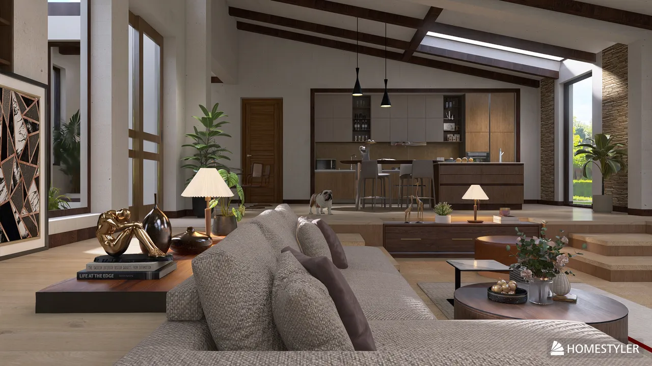 Project: Sunken Living Room - Mid-Century Modern 3d design renderings