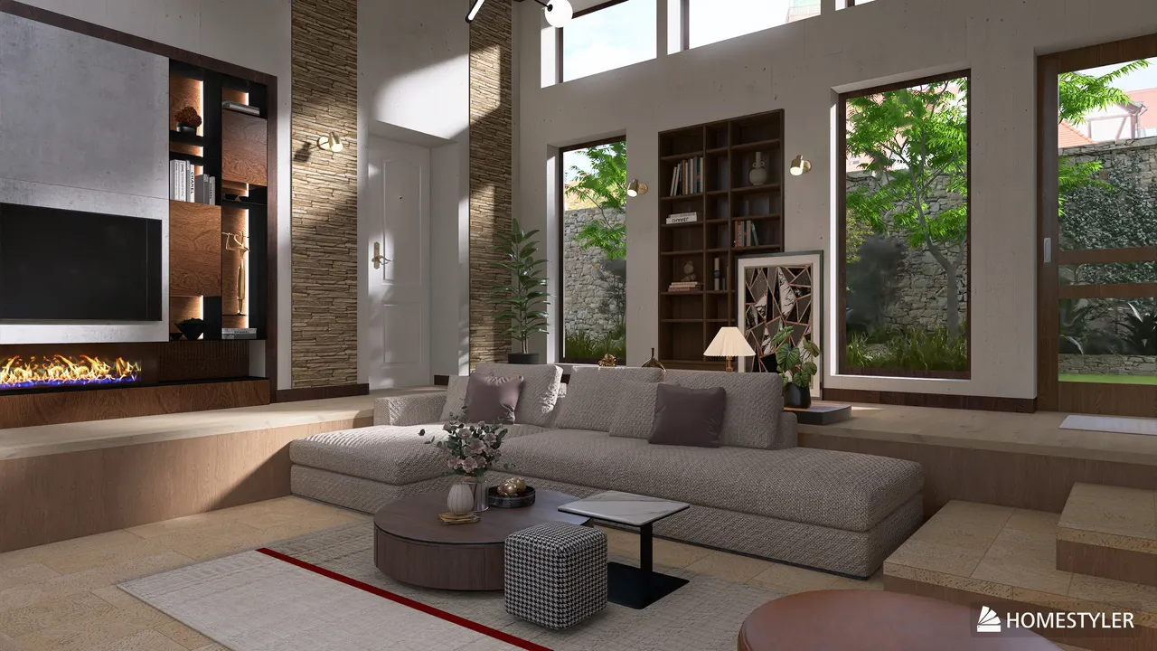 Project: Sunken Living Room - Mid-Century Modern 3d design renderings