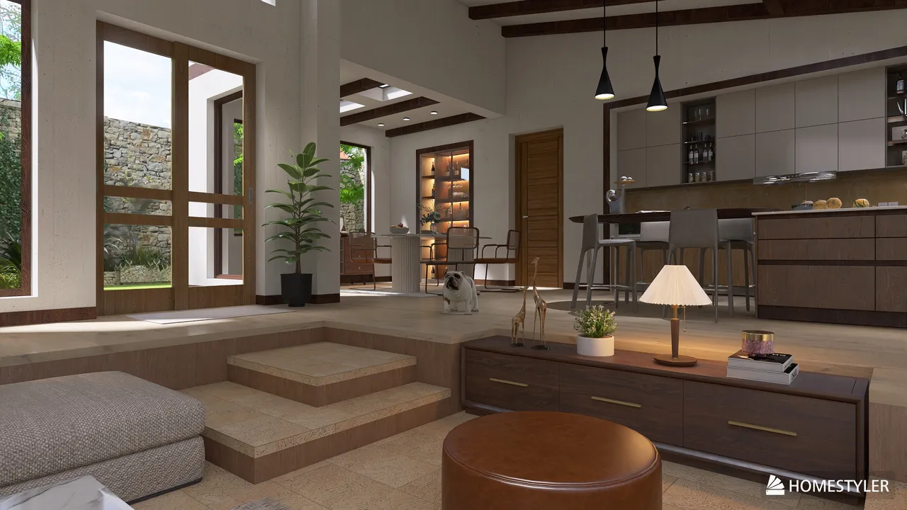 Project: Sunken Living Room - Mid-Century Modern 3d design renderings