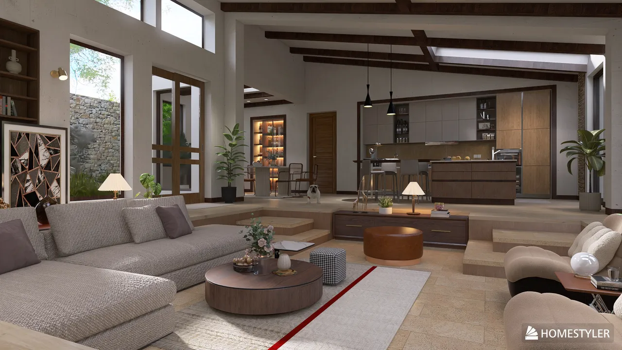 Project: Sunken Living Room - Mid-Century Modern 3d design renderings