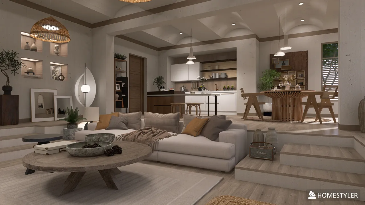 Project: Sunken Living Room - Japandi 3d design renderings