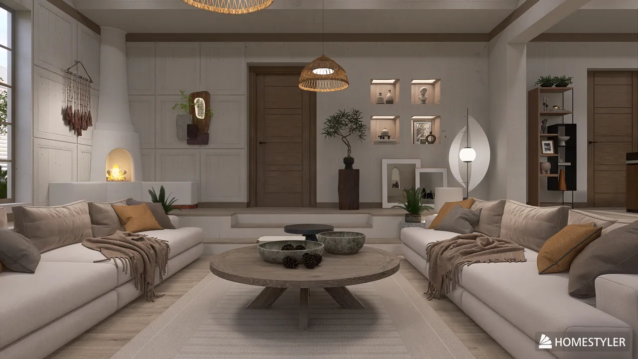 Project: Sunken Living Room - Japandi 3d design renderings