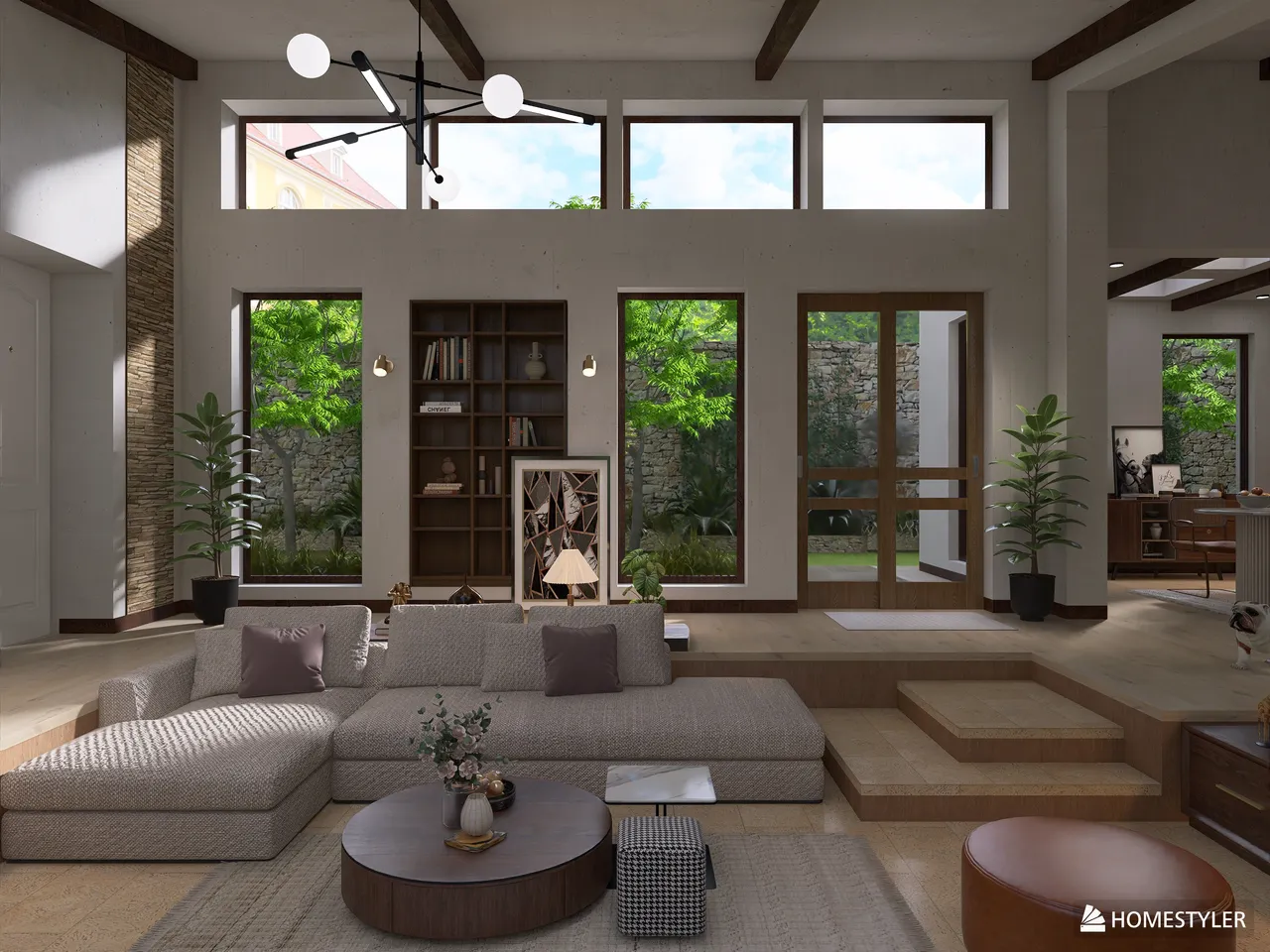 Project: Sunken Living Room - Mid-Century Modern 3d design renderings