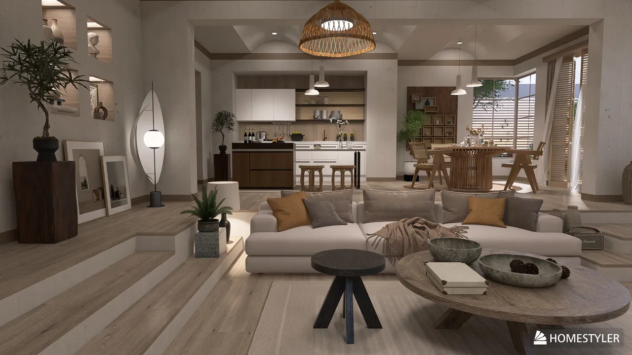 Project: Sunken Living Room - Japandi 3d design renderings