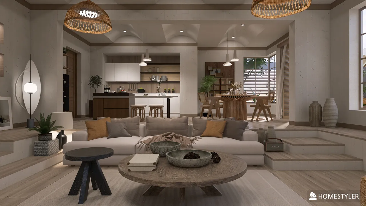 Project: Sunken Living Room - Japandi 3d design renderings