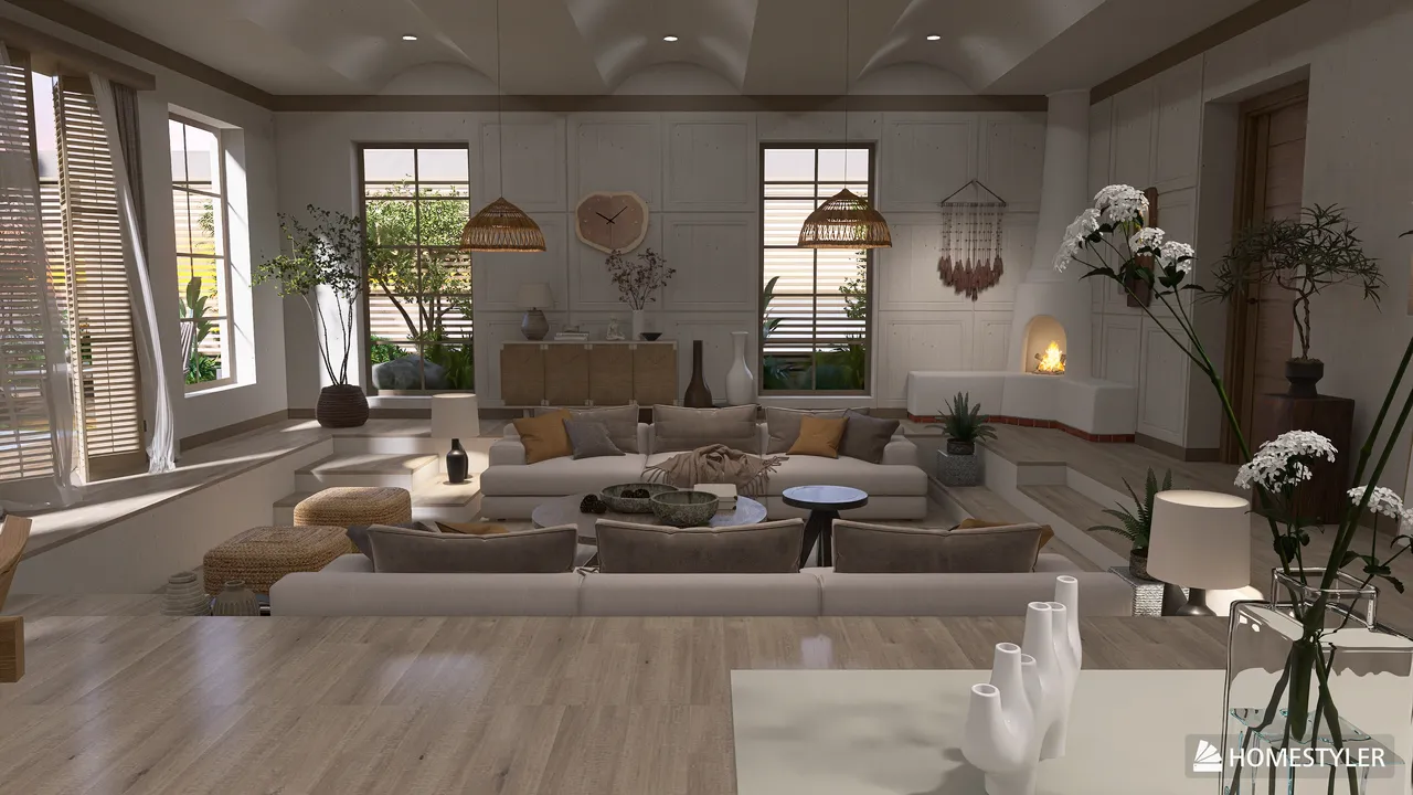 Project: Sunken Living Room - Japandi 3d design renderings