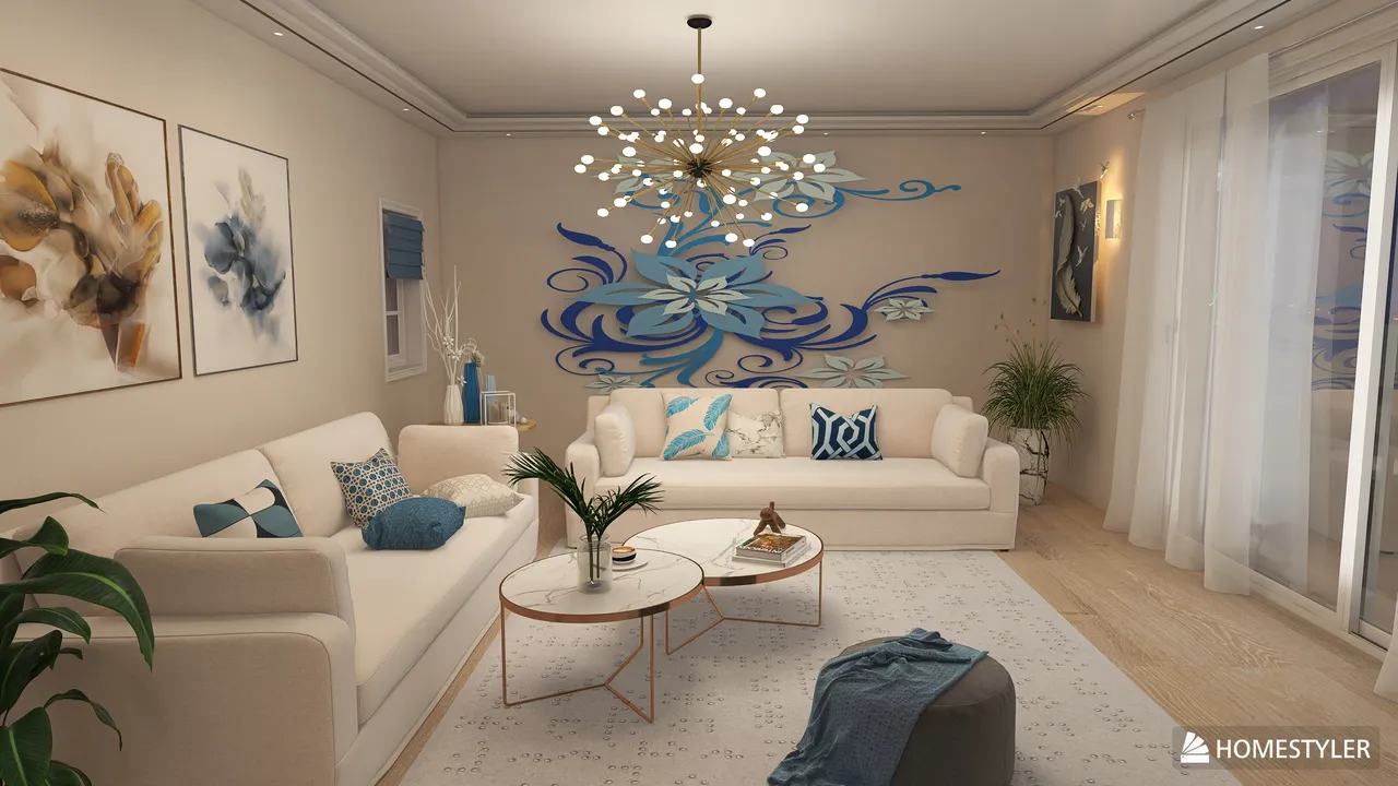 Blue living room for Web 3d design renderings