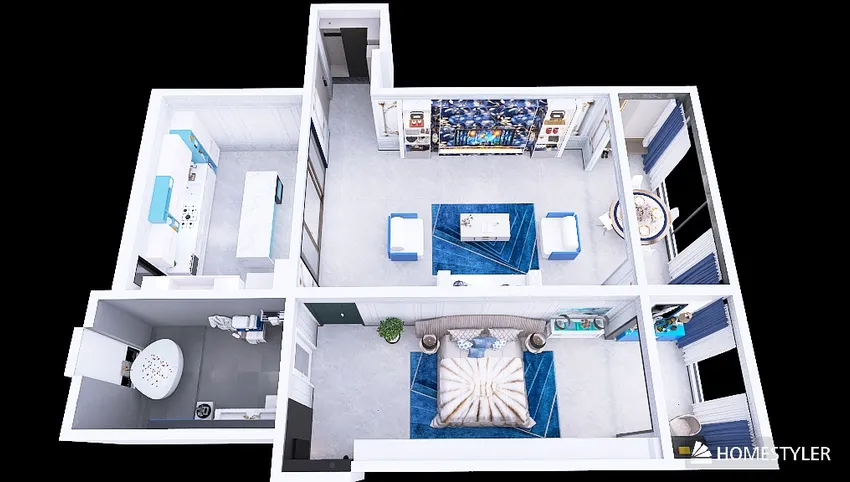 Apartment Blue and White 3d design picture 116.64